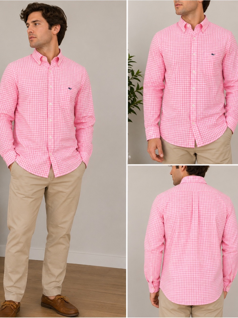 Vineyard Vines Classic Fit Button Down Pink and white gingham check Small